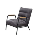 Nignu Accent Chair, Gray Top Grain Leather & Matt Iron Finish Acme