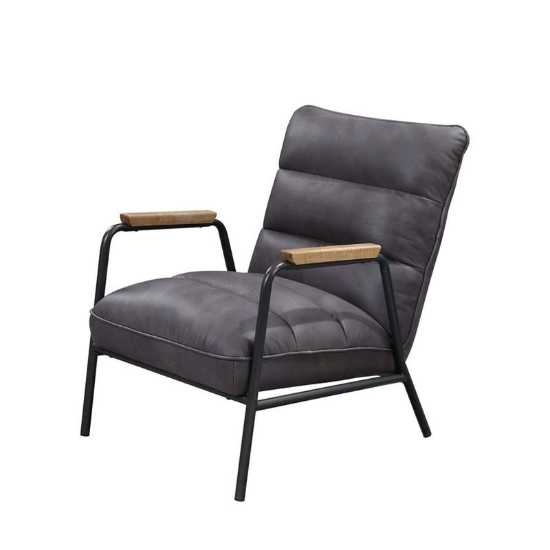 Nignu Accent Chair, Gray Top Grain Leather & Matt Iron Finish Acme