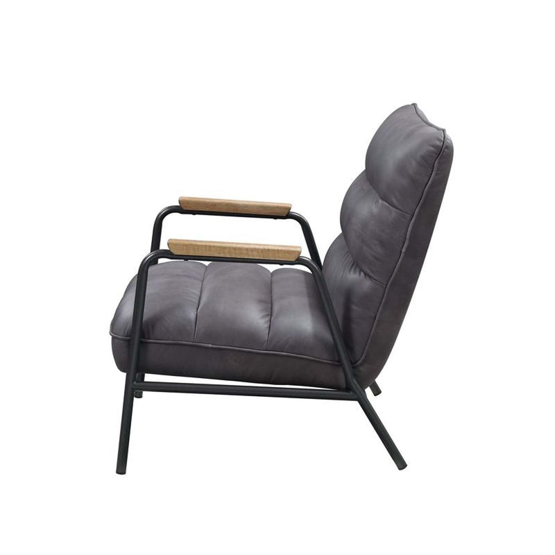 Nignu Accent Chair, Gray Top Grain Leather & Matt Iron Finish Acme