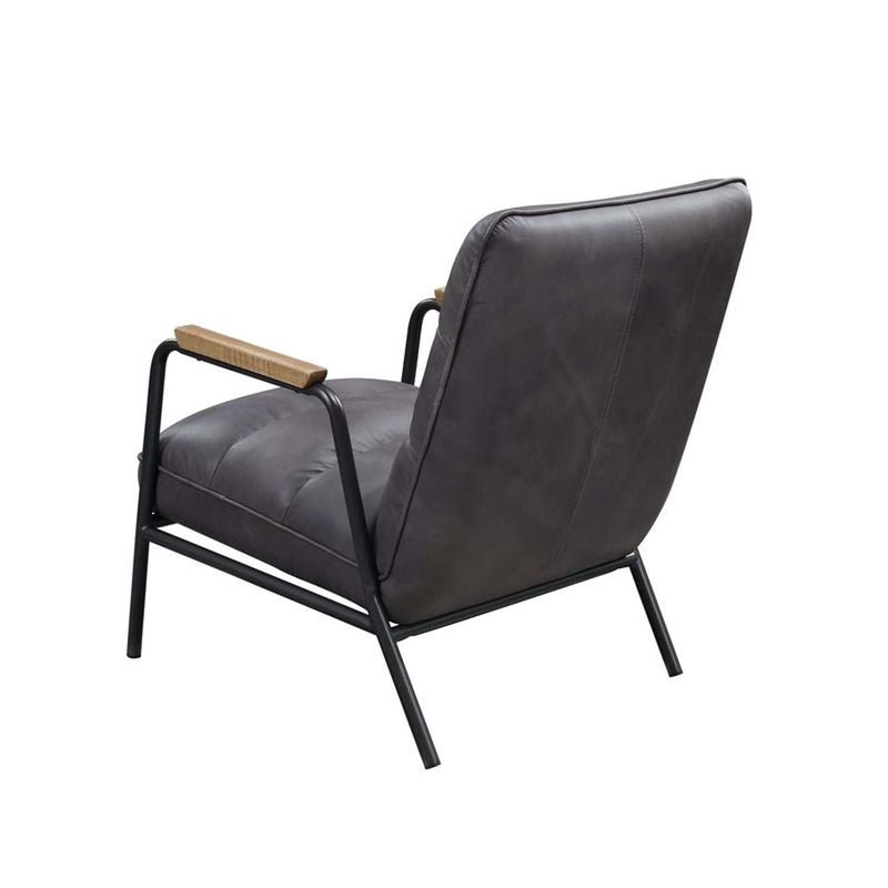 Nignu Accent Chair, Gray Top Grain Leather & Matt Iron Finish Acme