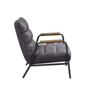 Nignu Accent Chair, Gray Top Grain Leather & Matt Iron Finish Acme