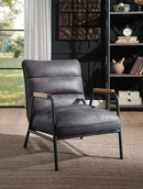Nignu Accent Chair, Gray Top Grain Leather & Matt Iron Finish Acme