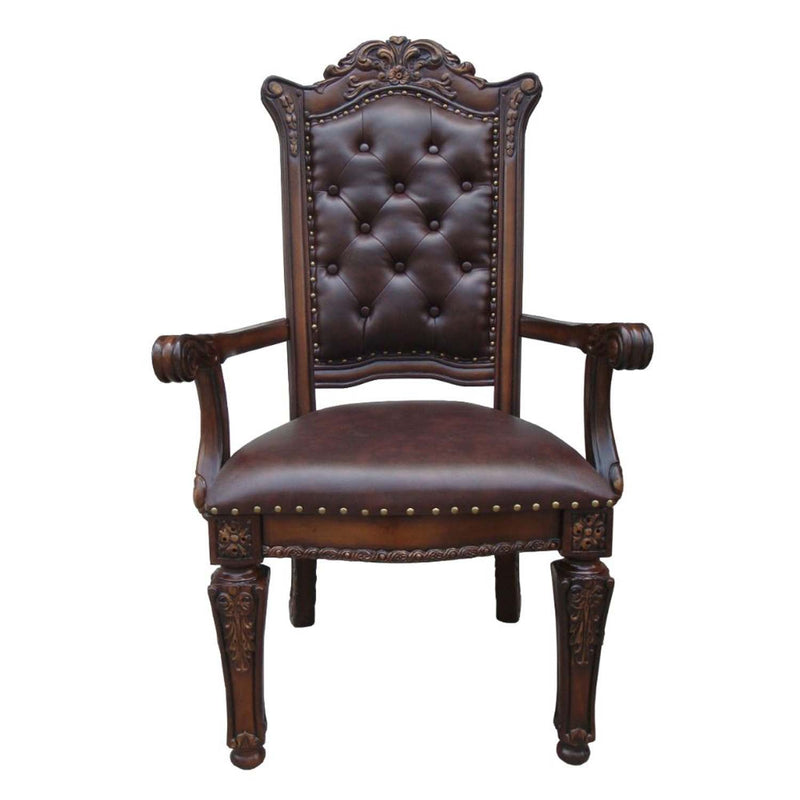 Vendome Arm Chair 2Pc, Faux Leather & Cherry Finish Acme