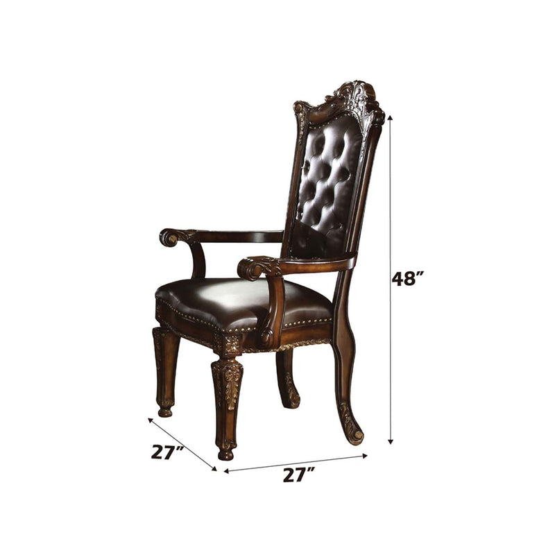 Vendome Arm Chair 2Pc, Faux Leather & Cherry Finish Acme