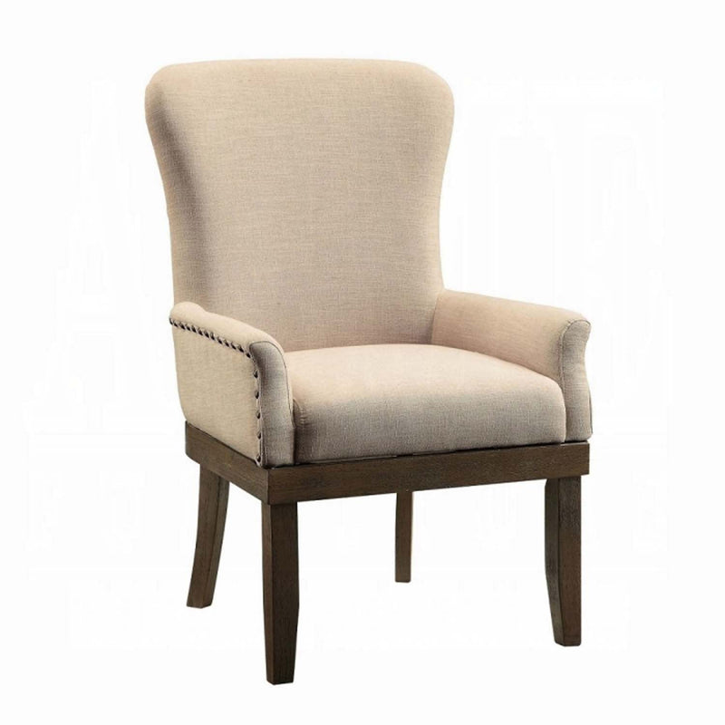 Landon Arm Chair, Beige Linen & Salvage Brown Finish Acme