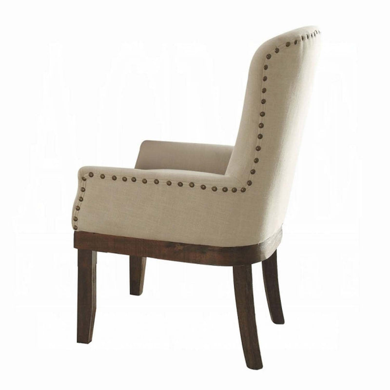 Landon Arm Chair, Beige Linen & Salvage Brown Finish Acme