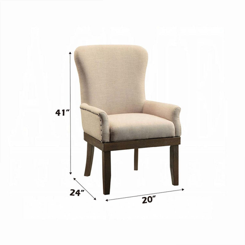 Landon Arm Chair, Beige Linen & Salvage Brown Finish Acme