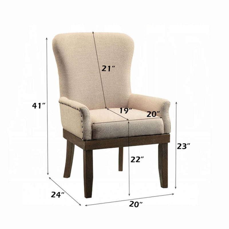 Landon Arm Chair, Beige Linen & Salvage Brown Finish Acme