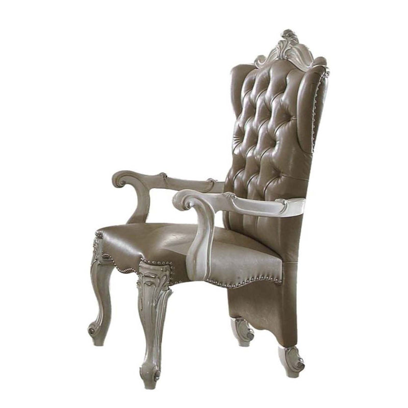 Versailles Arm Chair 2Pc, Vintage Faux Leather & Bone White Finish Acme