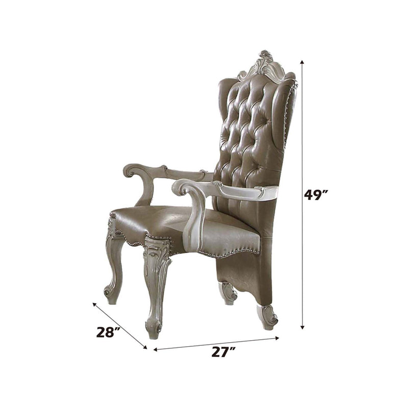 Versailles Arm Chair 2Pc, Vintage Faux Leather & Bone White Finish Acme