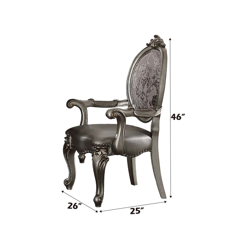 Versailles Arm Chair 2Pc, Silver Faux Leather & Antique Platinum Finish Acme