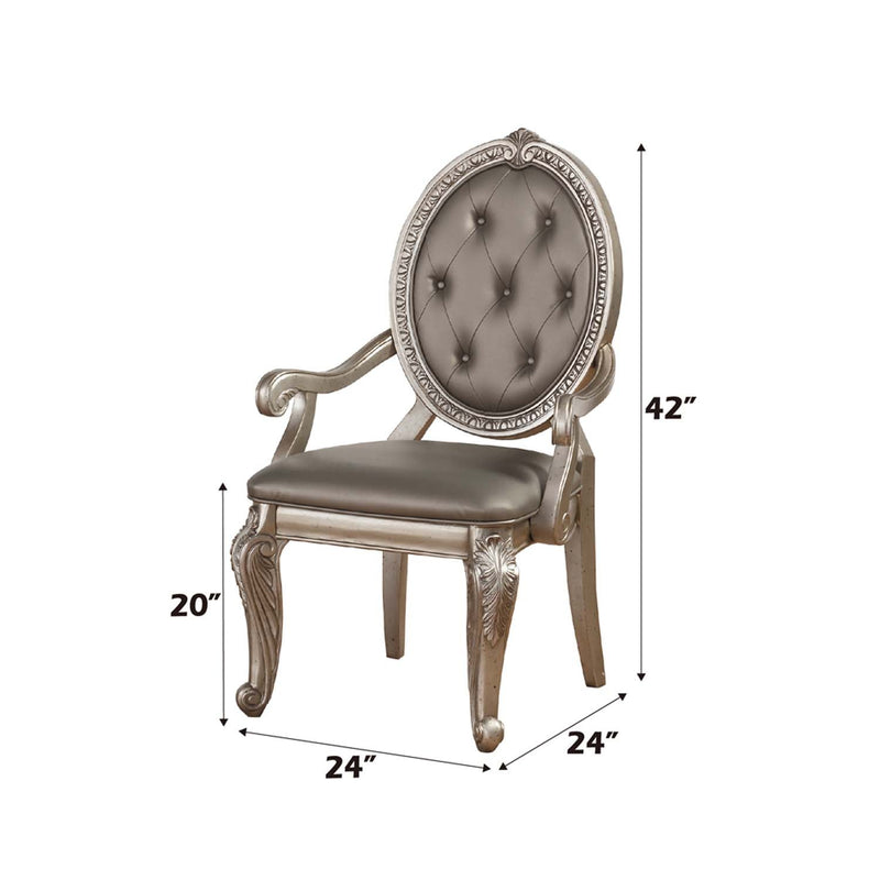 Northville Arm Chair 2Pc, Faux Leather & Antique Silver Finish Acme