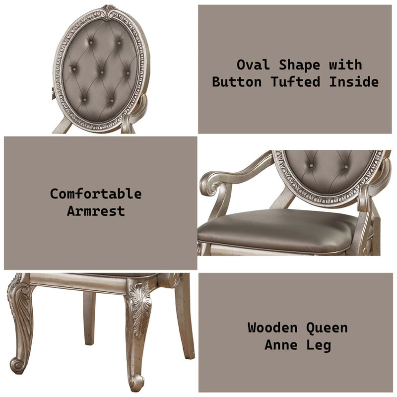 Northville Arm Chair 2Pc, Faux Leather & Antique Silver Finish Acme