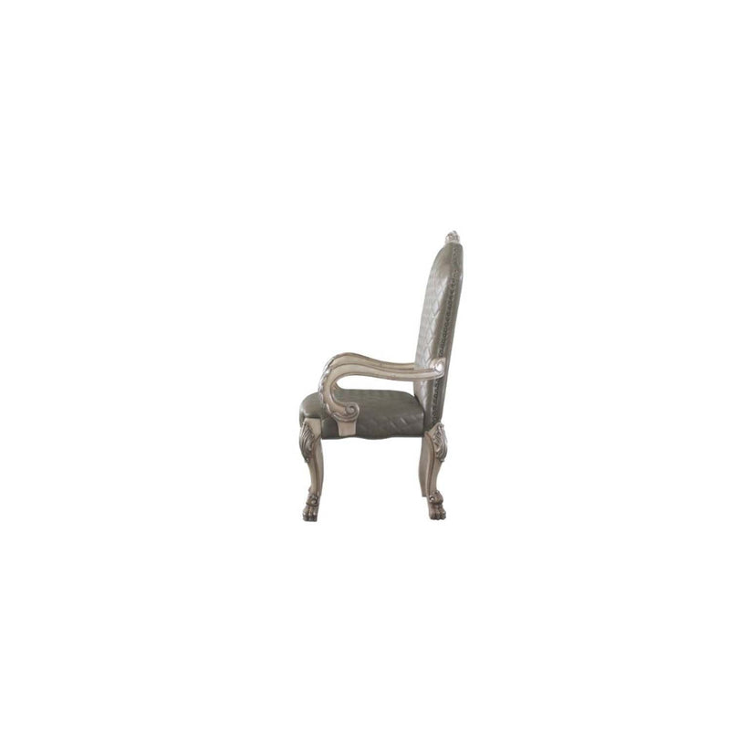 Dresden Arm Chair 2Pc, Faux Leather &Vintage Bone White Finish Acme