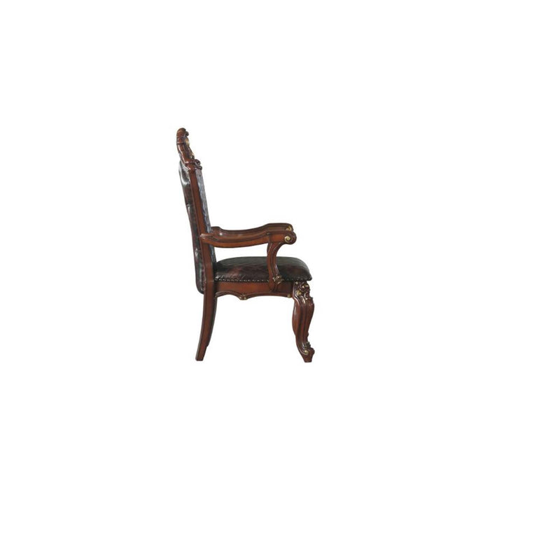 Picardy Arm Chair 2Pc, Faux Leather & Honey Oak Finish Acme