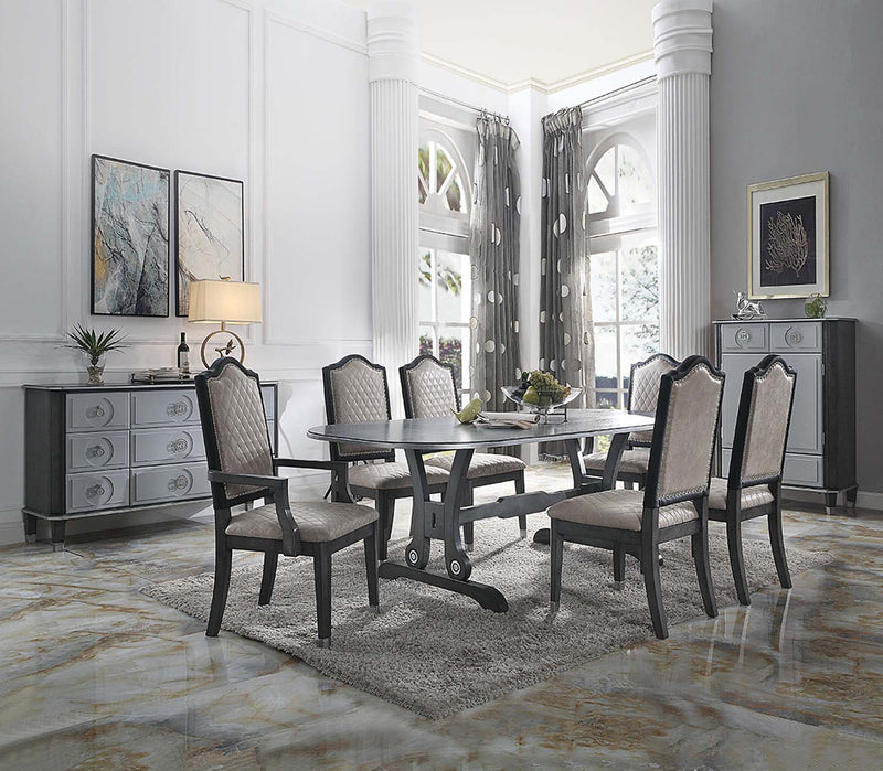 House Beatrice Arm Chair 2Pc, Two Tone Gray Fabric & Charcoal Finish Acme