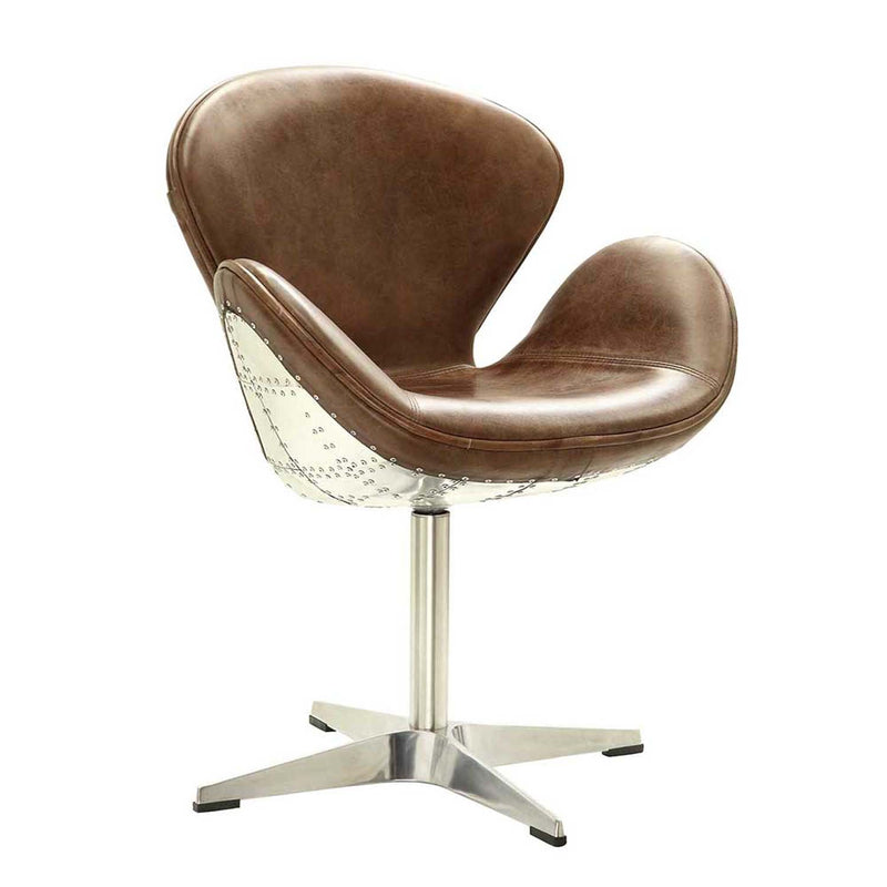 Brancaster Accent Chair w/Swivel, Retro Brown Top Grain Leather & Aluminum Acme