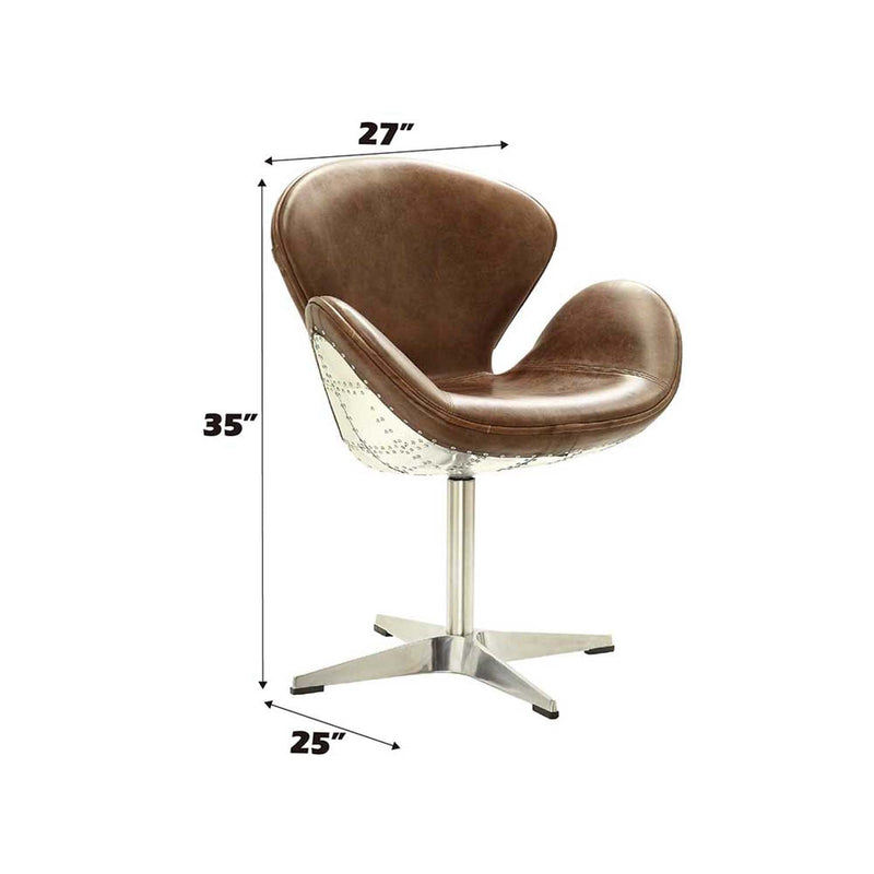 Brancaster Accent Chair w/Swivel, Retro Brown Top Grain Leather & Aluminum Acme