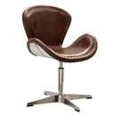 Brancaster Accent Chair w/Swivel, Retro Brown Top Grain Leather & Aluminum Acme