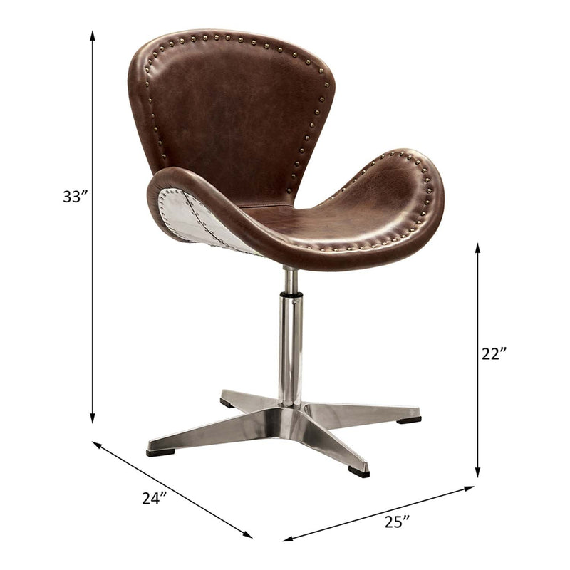 Brancaster Accent Chair w/Swivel, Retro Brown Top Grain Leather & Aluminum Acme