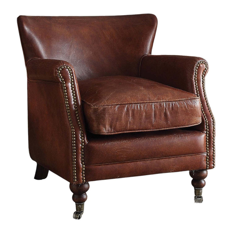 Leeds Accent Chair, Vintage Dark Brown Top Grain Leather Acme