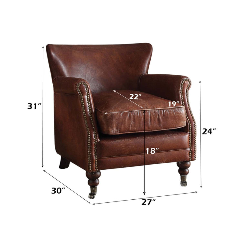 Leeds Accent Chair, Vintage Dark Brown Top Grain Leather Acme