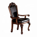Chateau De Ville Arm Chair 2Pc, Black Faux Leather & Cherry Finish Acme