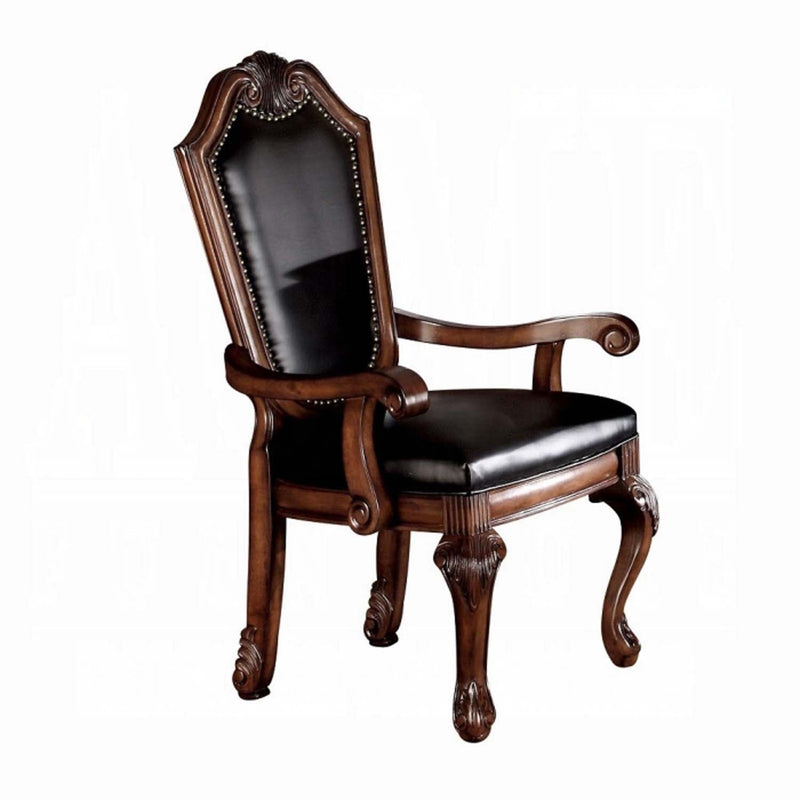 Chateau De Ville Arm Chair 2Pc, Black Faux Leather & Cherry Finish Acme