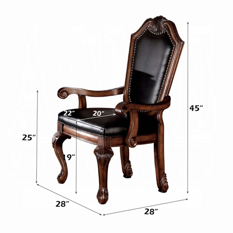 Chateau De Ville Arm Chair 2Pc, Black Faux Leather & Cherry Finish Acme