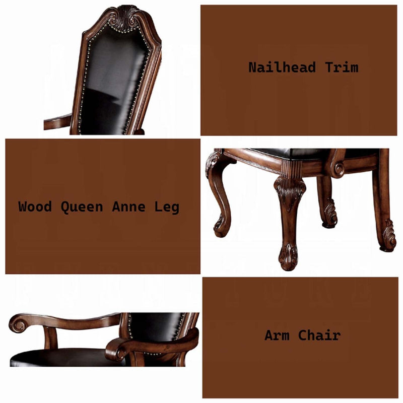 Chateau De Ville Arm Chair 2Pc, Black Faux Leather & Cherry Finish Acme