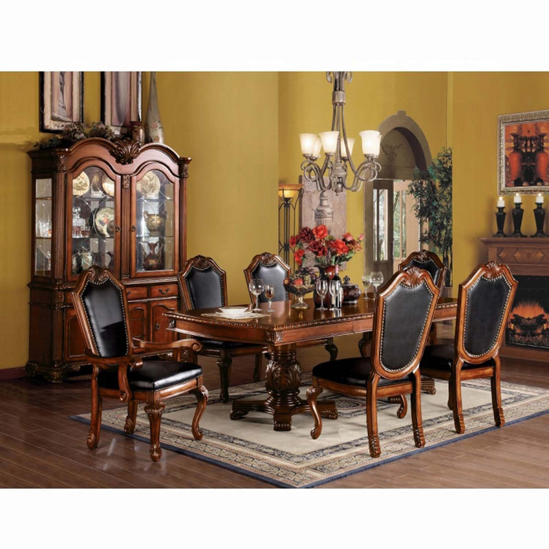 Chateau De Ville Arm Chair 2Pc, Black Faux Leather & Cherry Finish Acme
