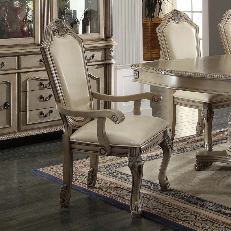 Chateau De Ville Arm Chair 2Pc, Faux Leather & Antique White Finish Acme
