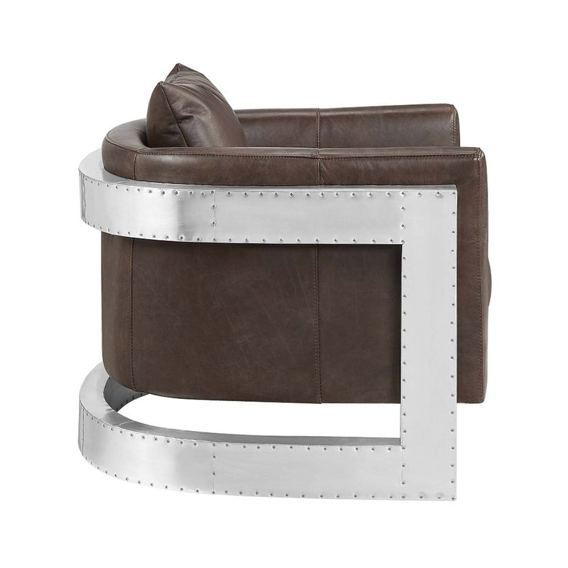 Betla Accent Chair, Espresso Top Grain Leather & Aluminum Acme