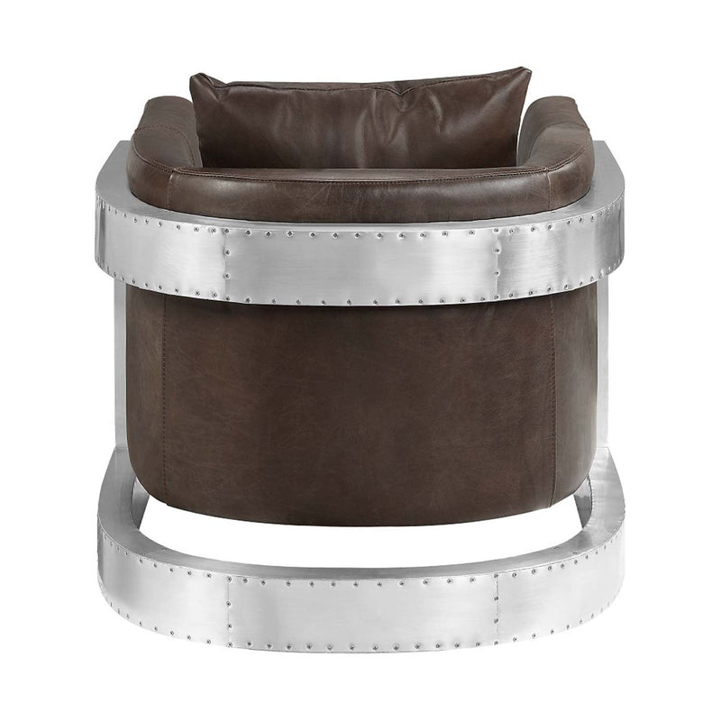 Betla Accent Chair, Espresso Top Grain Leather & Aluminum Acme