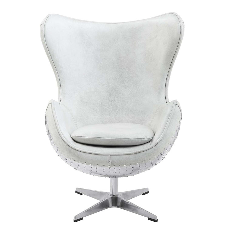 Brancaster Accent Chair w/Swivel, Vintage White Top Grain Leather &  Aluminum Acme