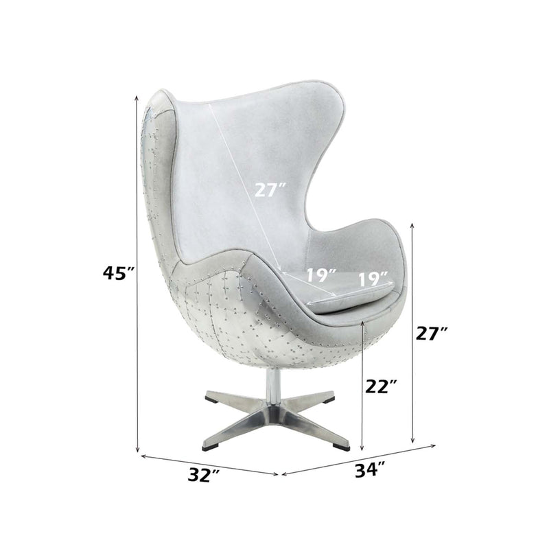Brancaster Accent Chair w/Swivel, Vintage White Top Grain Leather &  Aluminum Acme