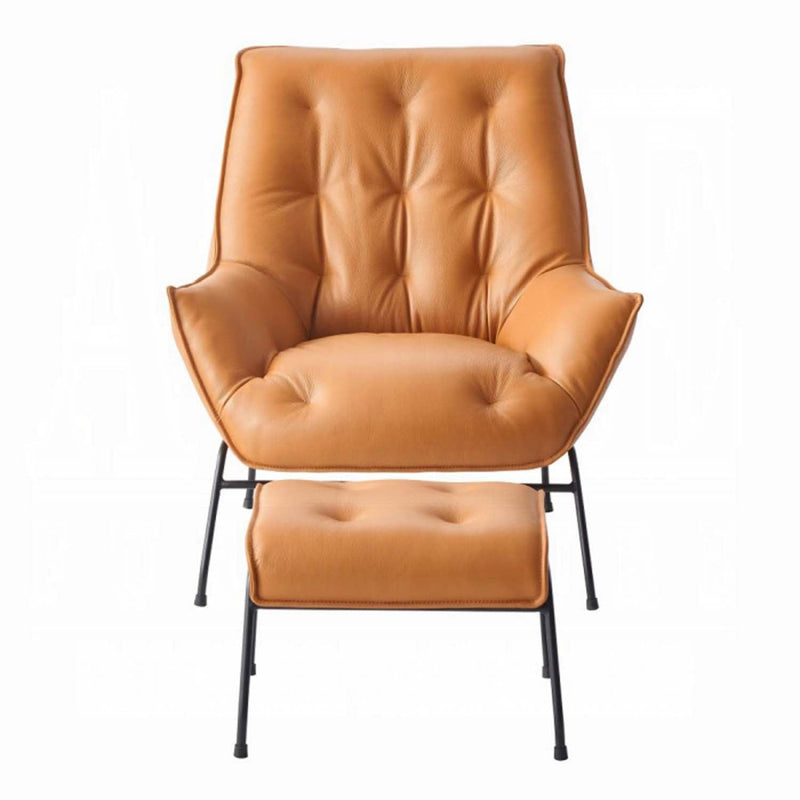 Zusa Accent Chair & Ottoman, Sandstone Top Grain Leather Acme