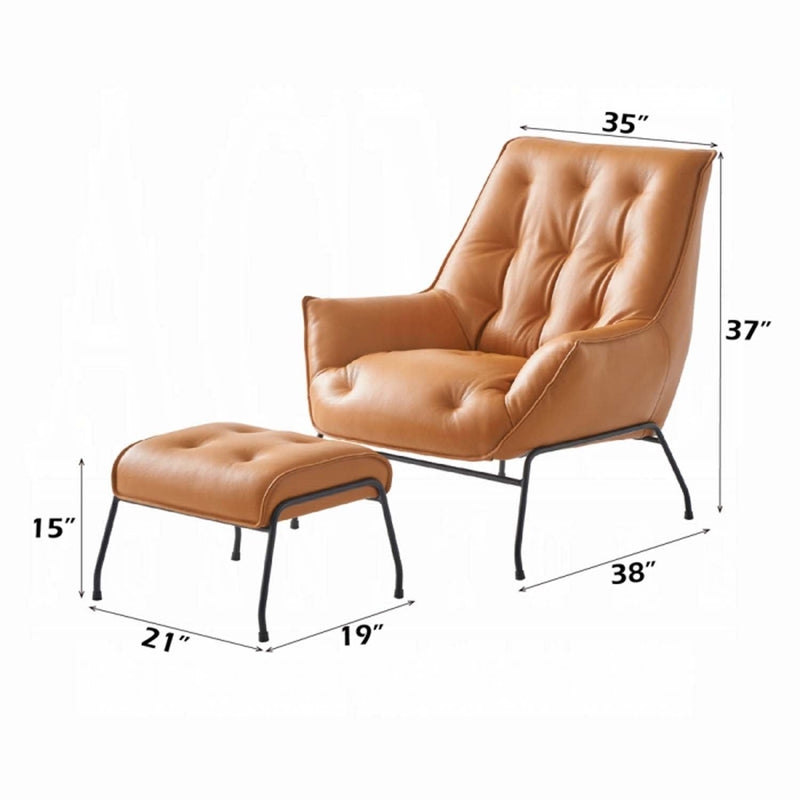 Zusa Accent Chair & Ottoman, Sandstone Top Grain Leather Acme