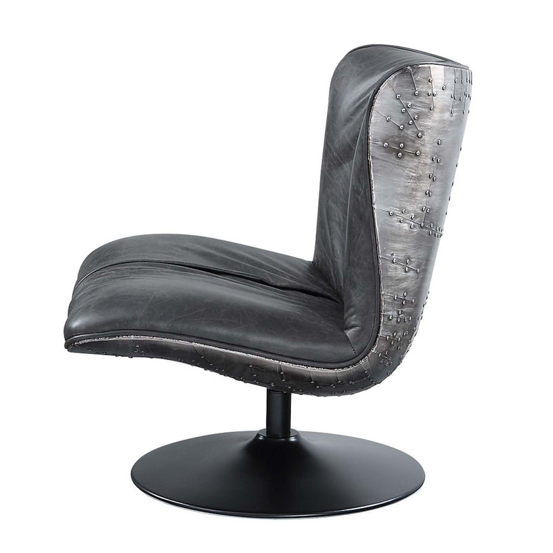 Piotr Accent Chair w/Swivel, Black Top Grain Leather Acme