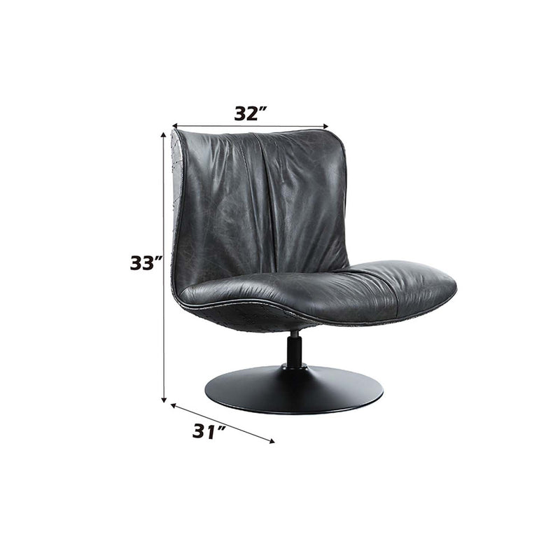 Piotr Accent Chair w/Swivel, Black Top Grain Leather Acme