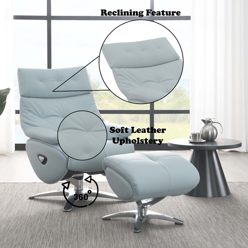 Janella Motion Accent Chair w/Swivel & Ottoman, Babyblue Leather Acme