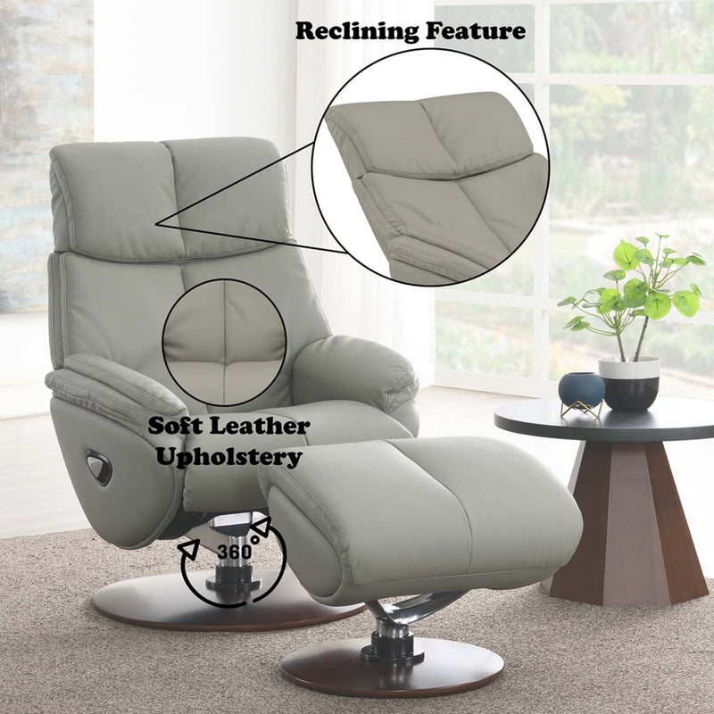 Kandoro Motion Accent Chair w/Swivel & Ottoman, Gray Leather Acme