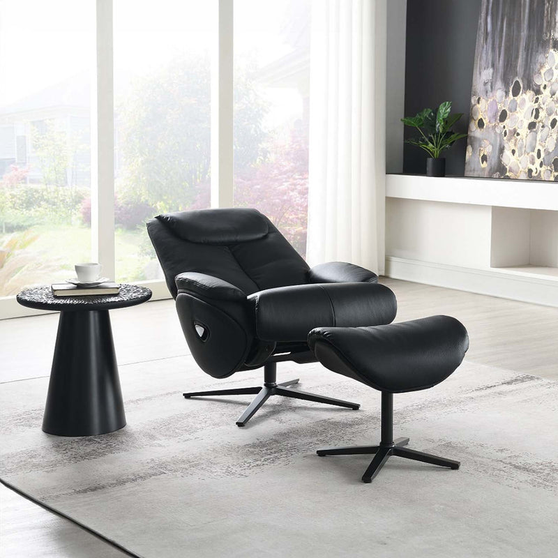 Labonita Motion Accent Chair w/Swivel & Ottoman, Black Top Grain Leather Acme