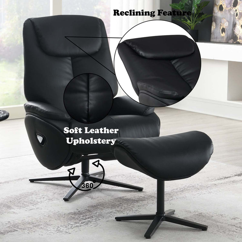 Labonita Motion Accent Chair w/Swivel & Ottoman, Black Top Grain Leather Acme