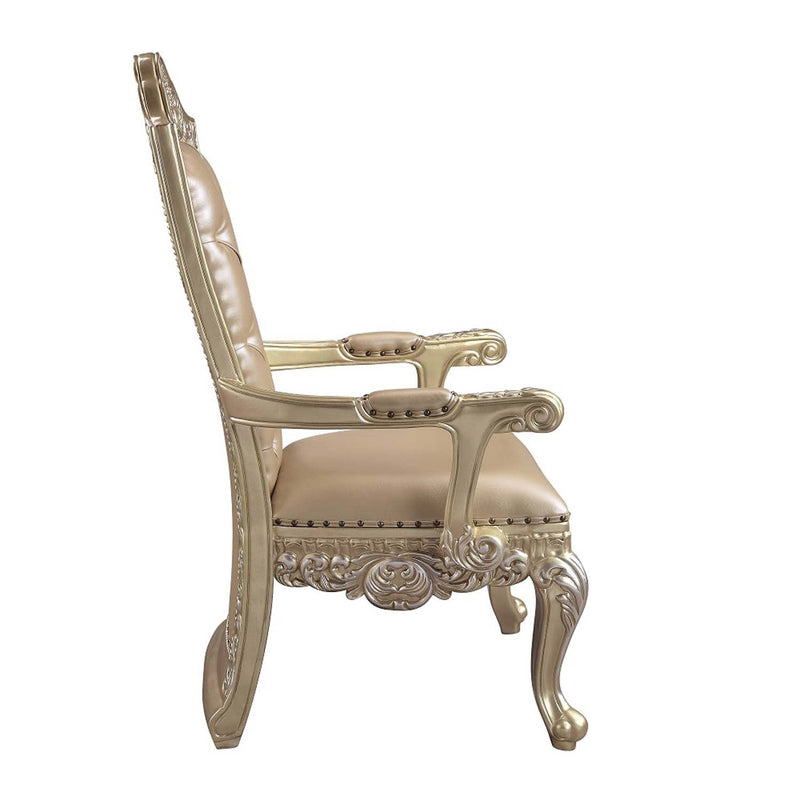 Vatican Arm Chair 2Pc, Faux Leather & Champagne Silver Finish Acme
