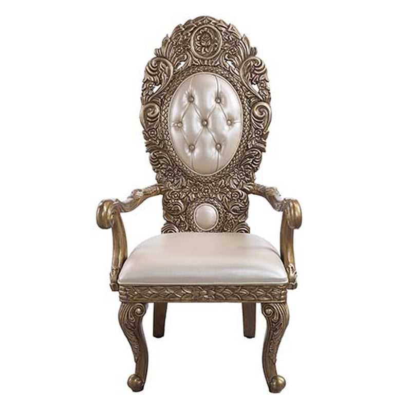 Constantine Arm Chair 2Pc, Faux Leather , Brown & Gold Finish Acme