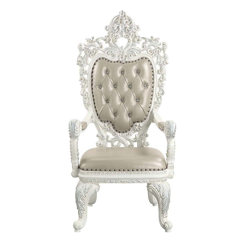 Vanaheim Arm Chair 2Pc, Beige Faux Leather & Antique White Finish Acme