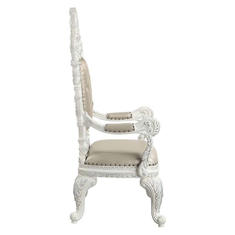 Vanaheim Arm Chair 2Pc, Beige Faux Leather & Antique White Finish Acme