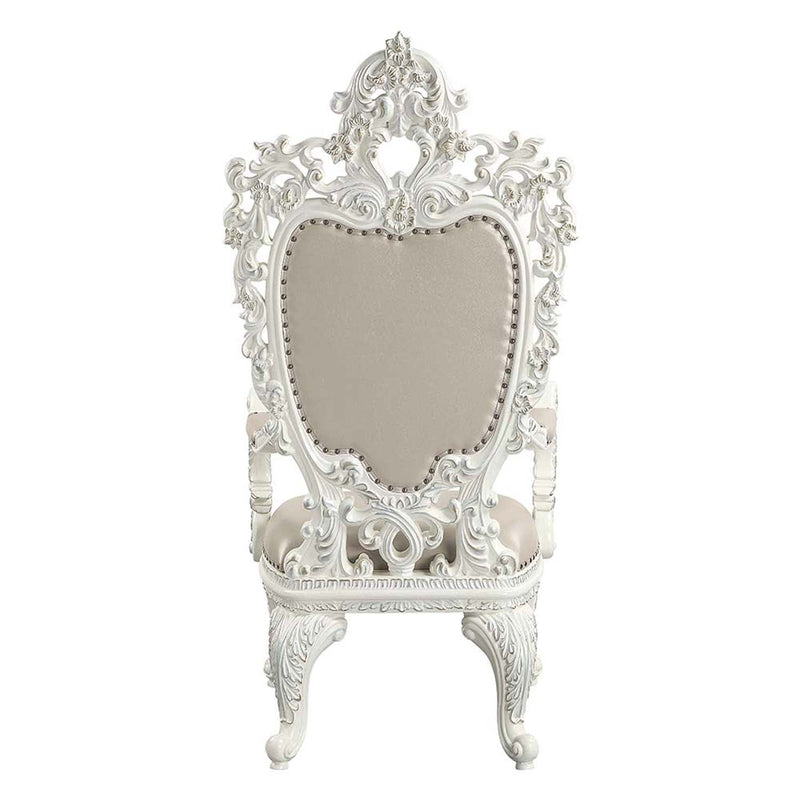 Vanaheim Arm Chair 2Pc, Beige Faux Leather & Antique White Finish Acme