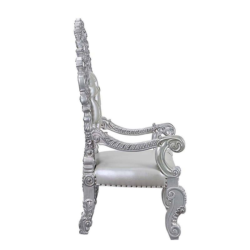 Valkyrie Arm Chair 2Pc, Faux Leather & Antique Platinum Finish Acme